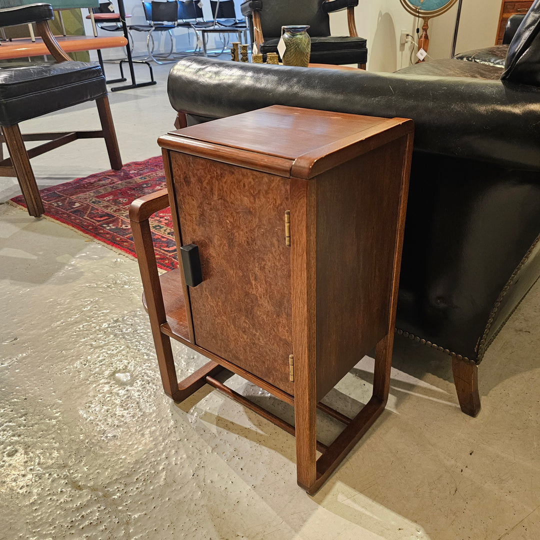 Petite Art Deco Burl Front Side Table / Cabinet