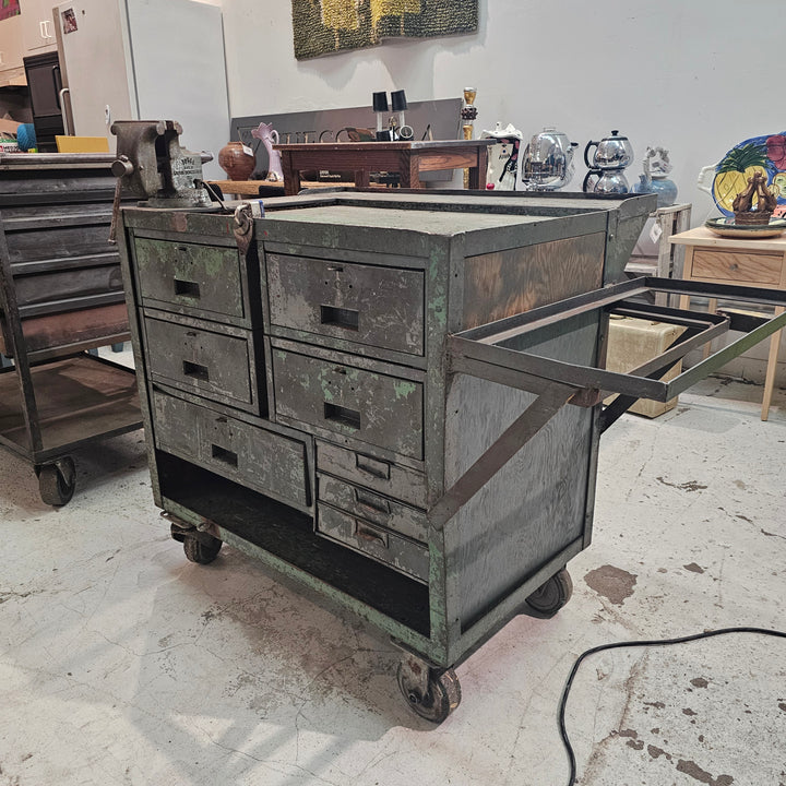 Industrial Green Metal Cart w/ Drawers