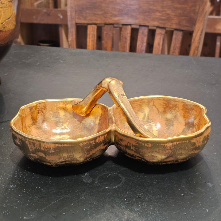 Stangl Pottery Granada Gold Handled Double Candy Dish