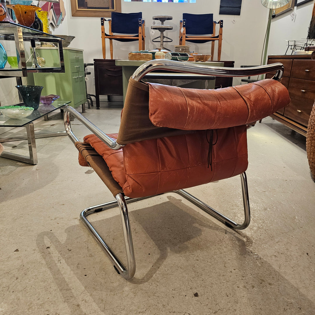 Ralph Rye Chrome & Patchwork Leather Sling Chair for Dunbar