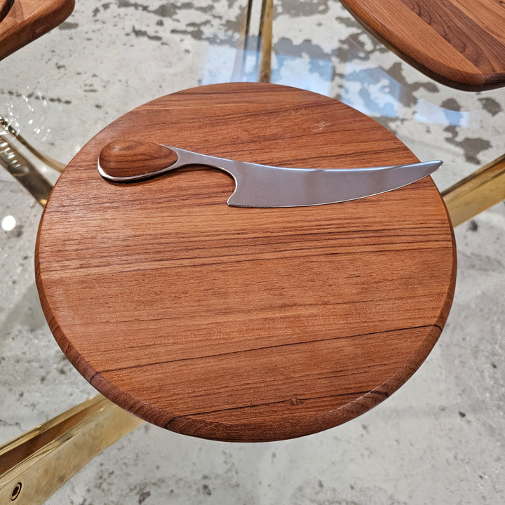 2pc Dansk Teak Round Cheese Board w/Knife