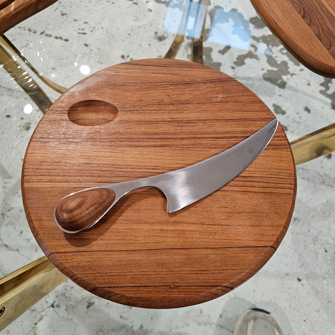 2pc Dansk Teak Round Cheese Board w/Knife