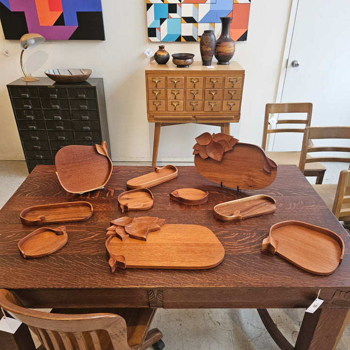 Vintage Mobilarte Hand-Carved Honduran Mahogany Trays