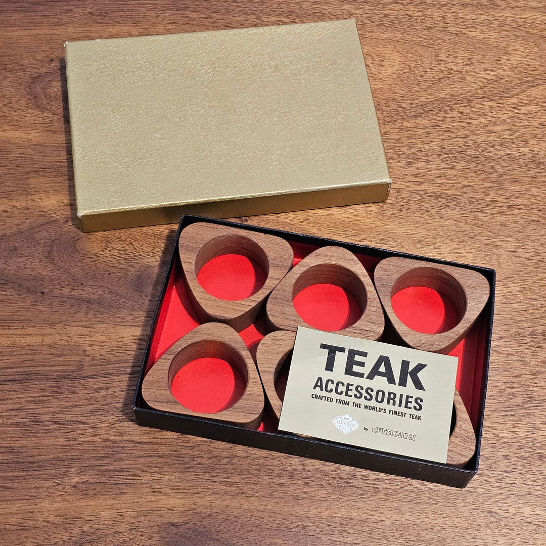 (6) Otagiri Teak Napkin Rings NIB