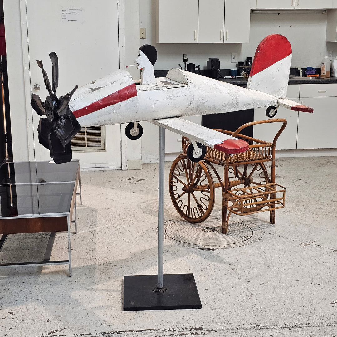 Large Folk Art Airplane w/ Stand