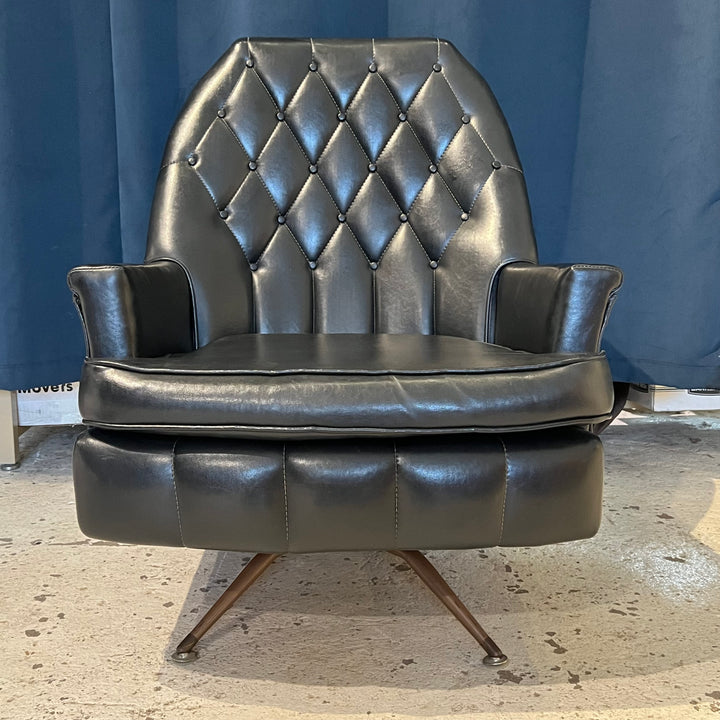 1960s Black Vinyl Swivel Lounge Chair