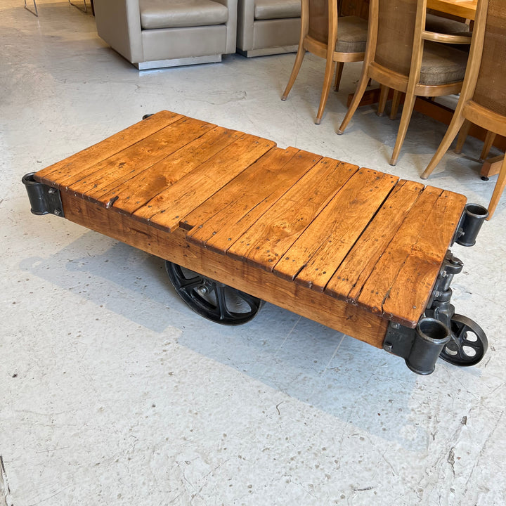 Restored Antique Wood Warehouse Cart Coffee Table