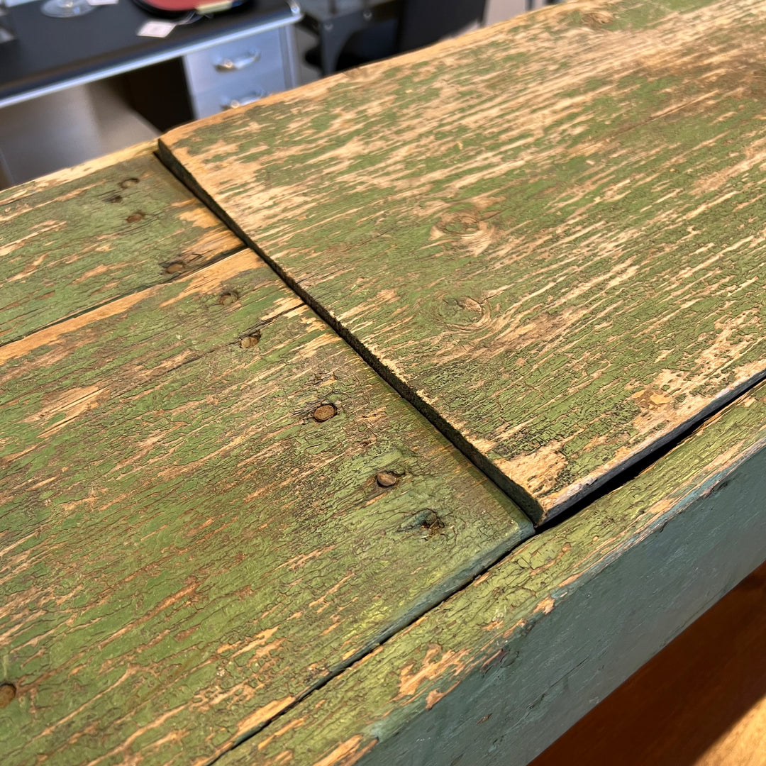 Vintage Weathered Green Wood Bench w/Storage