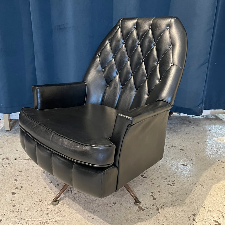 1960s Black Vinyl Swivel Lounge Chair