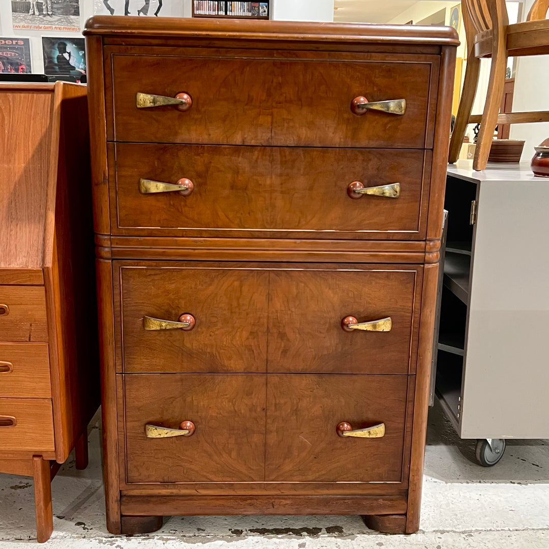 1940s Huntley Deco Walnut Tallboy Dresser