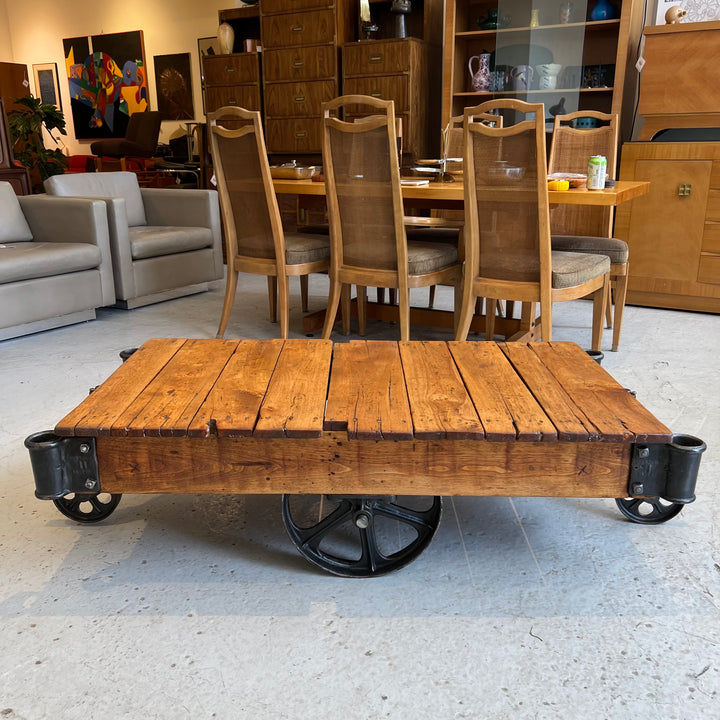 Restored Antique Wood Warehouse Cart Coffee Table