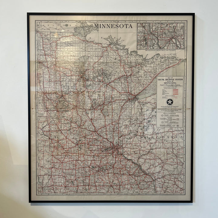 Framed 1925 Minnesota Highway Map