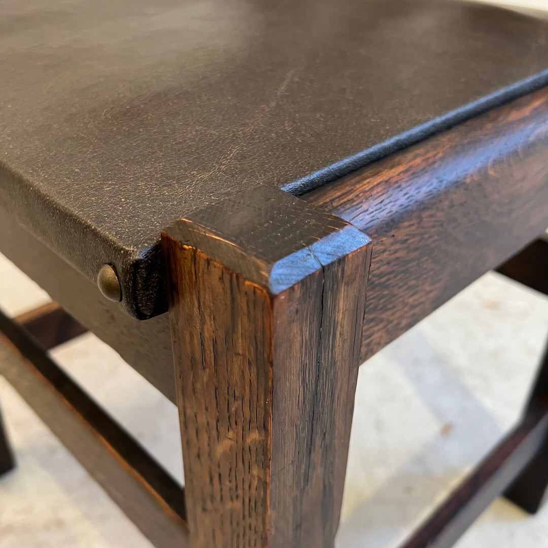 1920s Mission Dark Oak Side Chair w/Leather Seat