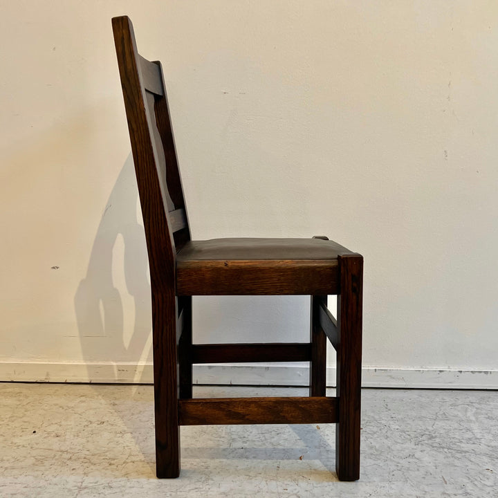 1920s Mission Dark Oak Side Chair w/Leather Seat