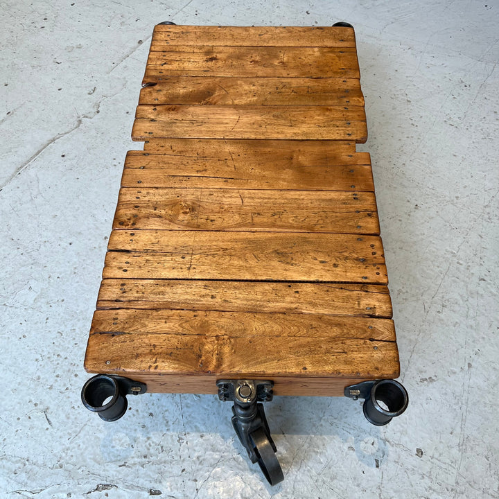 Restored Antique Wood Warehouse Cart Coffee Table