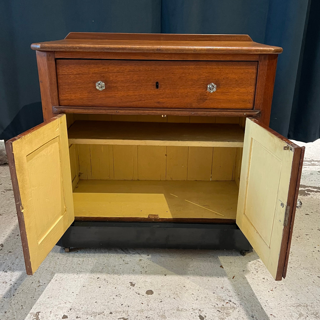 Antique Walnut Cabinet w/Caster Base, Glass Knobs