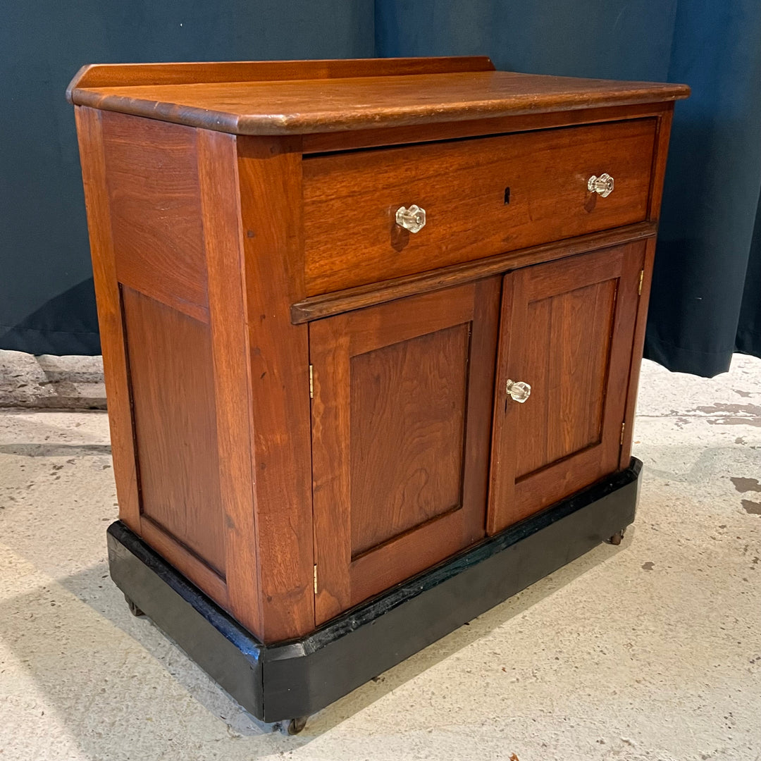 Antique Walnut Cabinet w/Caster Base, Glass Knobs
