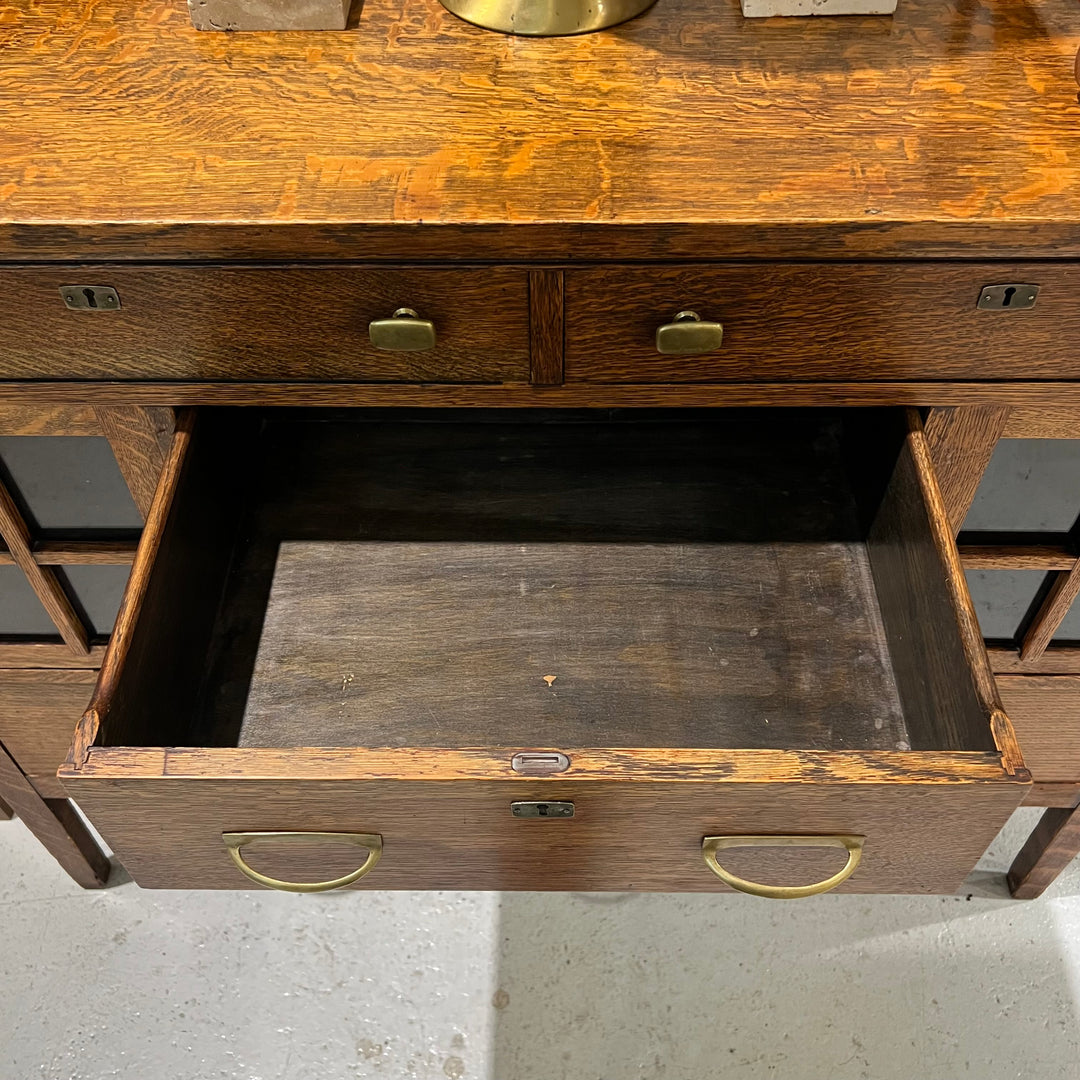 1920s Solid Oak Buffet w/Brass Hardware