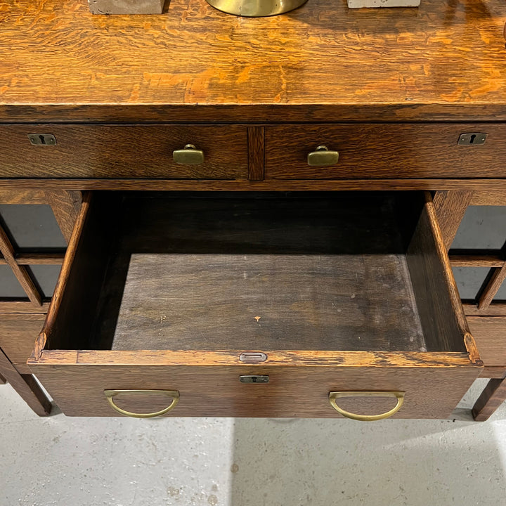 1920s Solid Oak Buffet w/Brass Hardware