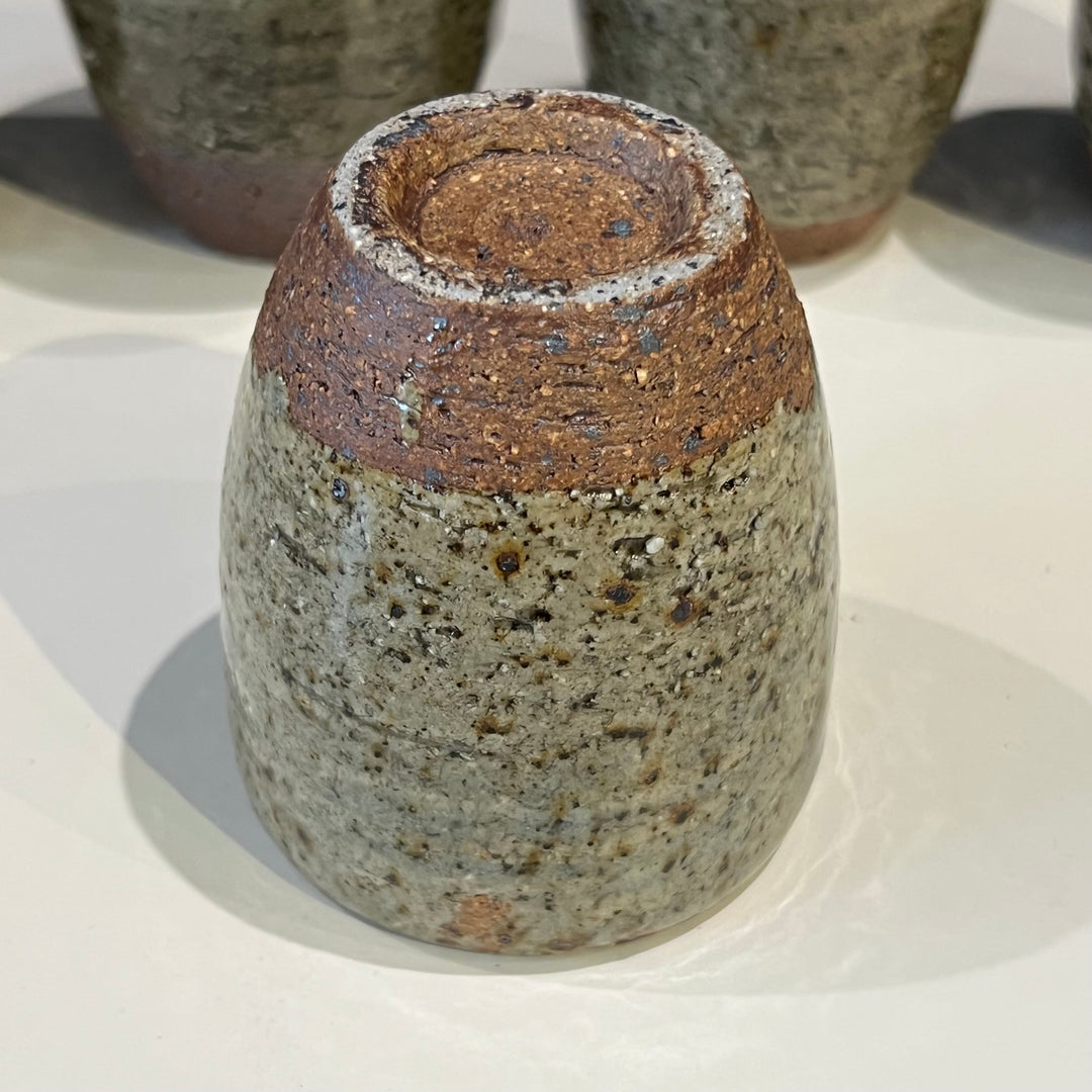 Set of 5 Japanese Ceramic Cups w/Greenish Grey Glaze