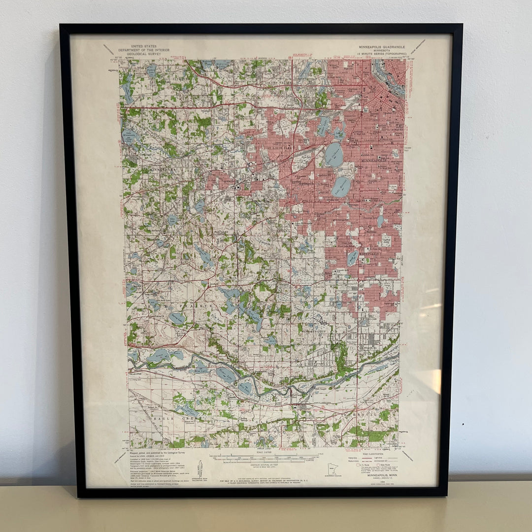 Framed 1954 Map of Minneapolis/SW Burbs