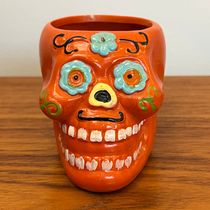Small Orange Dia de Los Muertos Planter