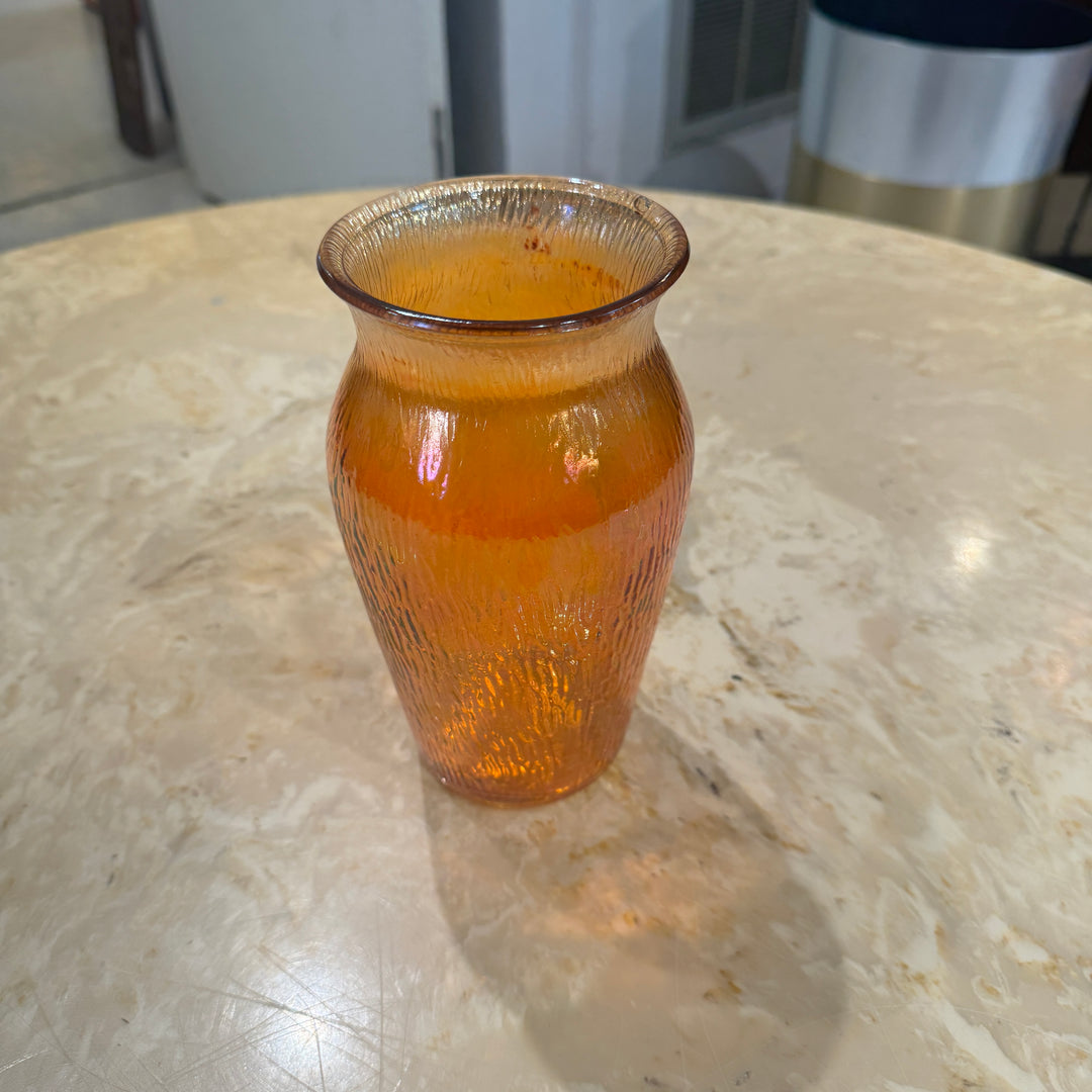 Orange Iridescent Carnival Glass Style Vase