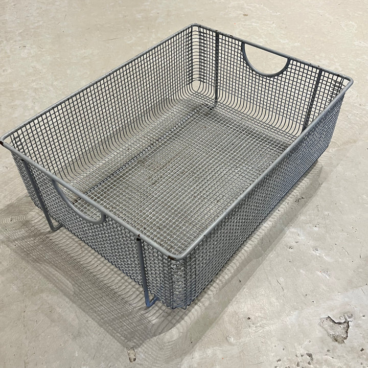 Gray Industrial Metal Basket w/Handles