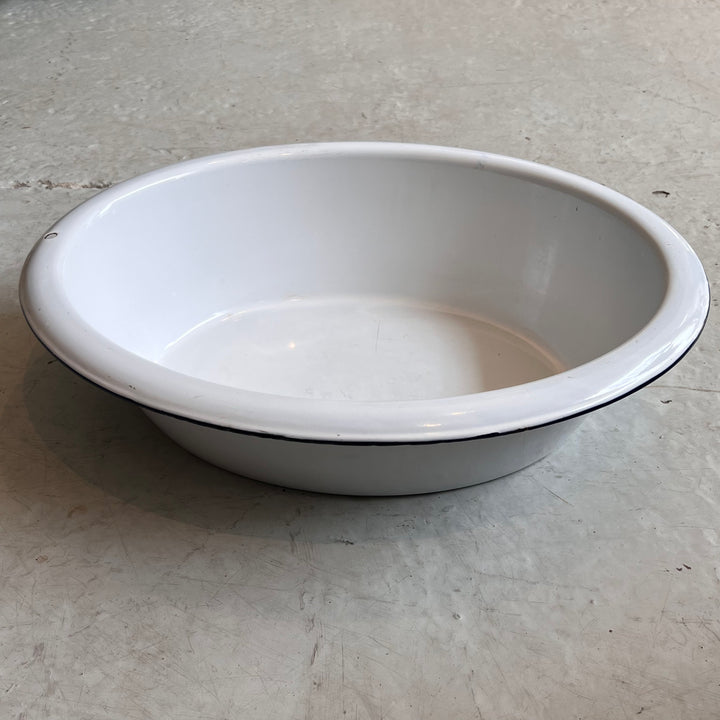 Large White Enameled Metal Washbasin
