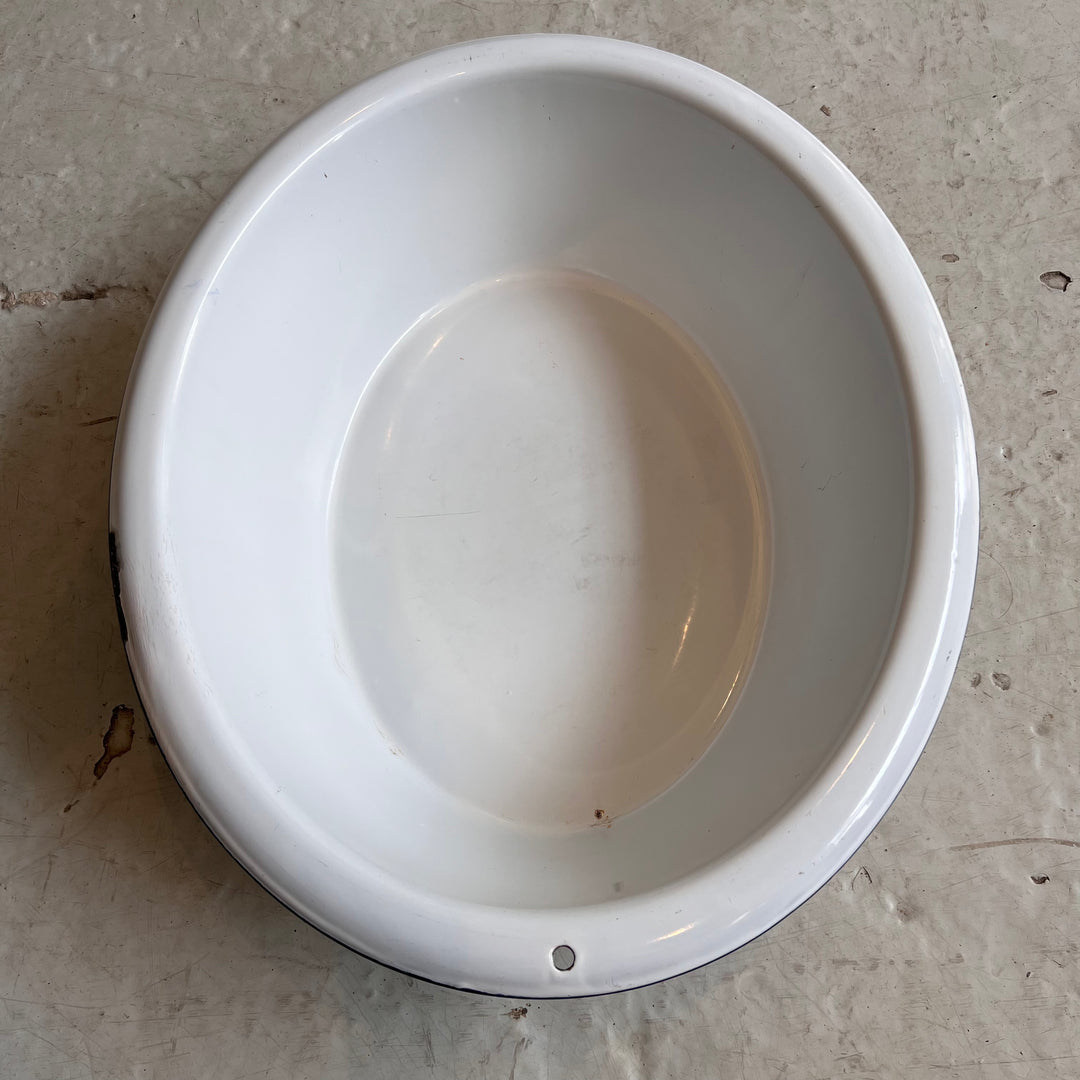 Large White Enameled Metal Washbasin