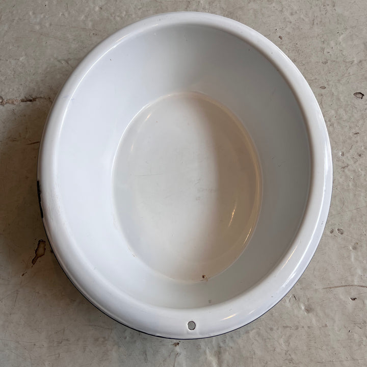 Large White Enameled Metal Washbasin