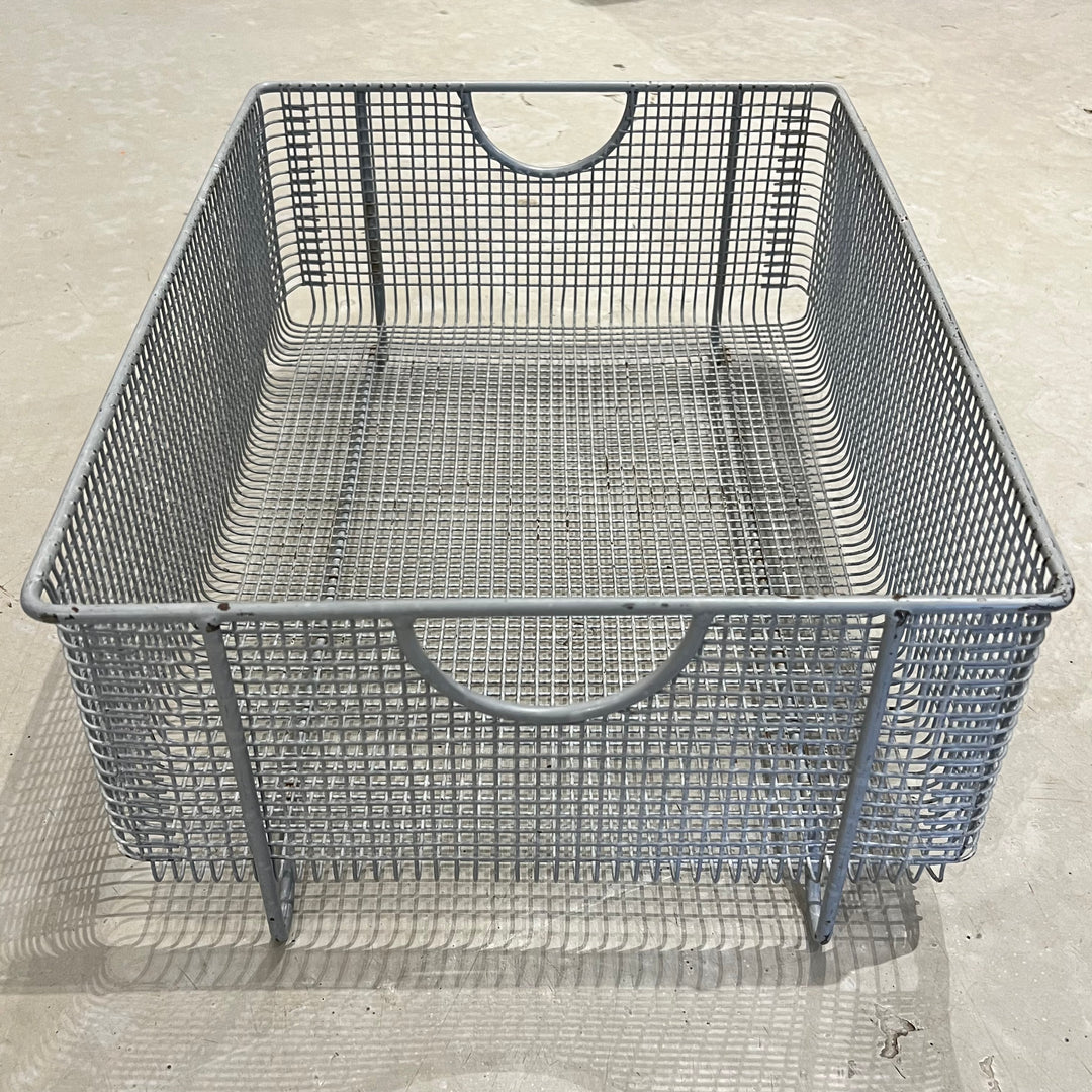 Gray Industrial Metal Basket w/Handles