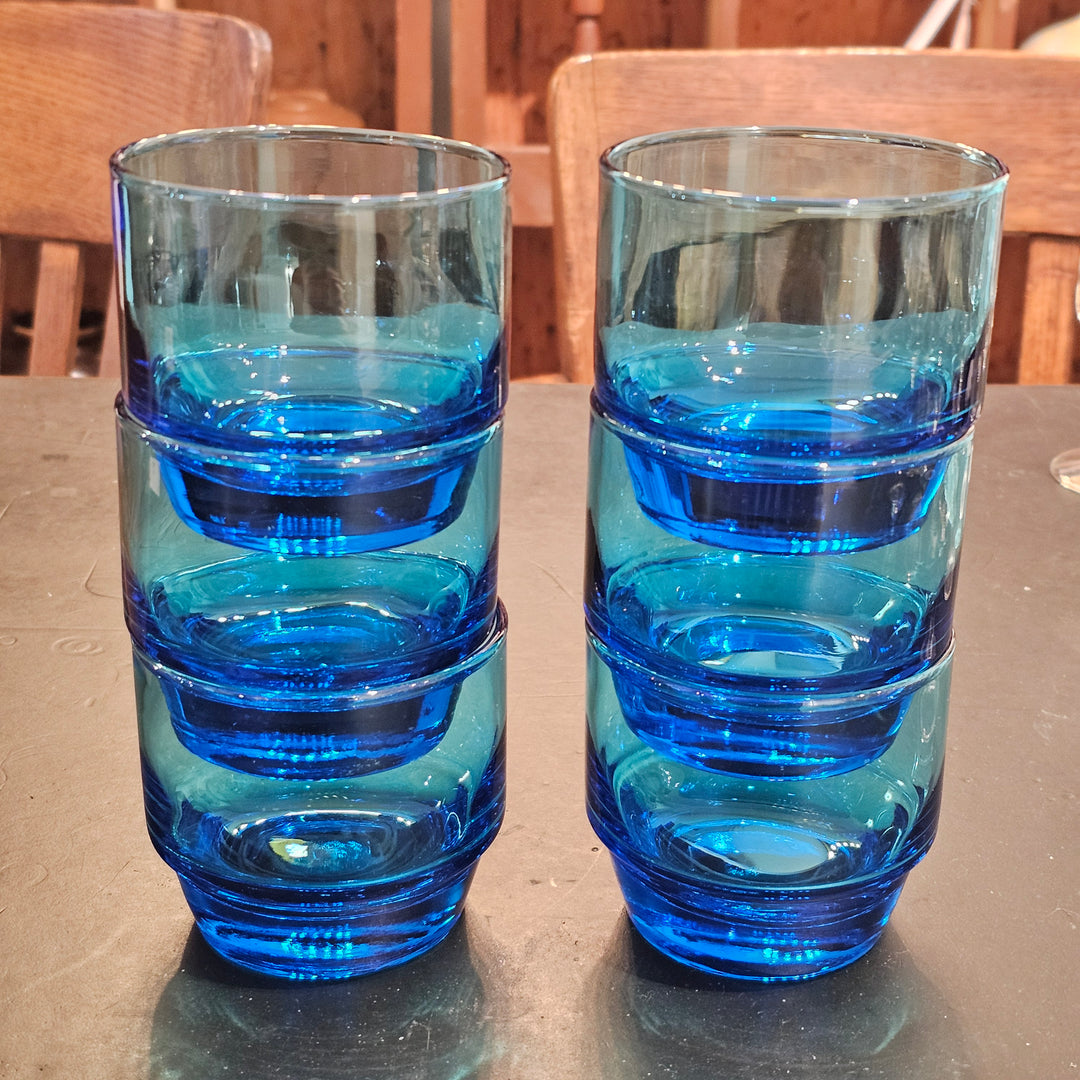 (6) Laser Blue Stackable Rocks Glasses
