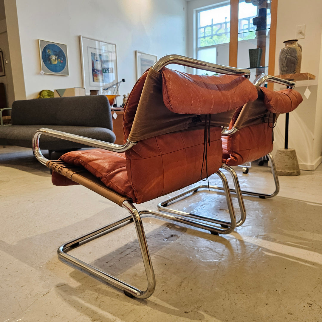 Ralph Rye Chrome & Patchwork Leather Sling Chair for Dunbar