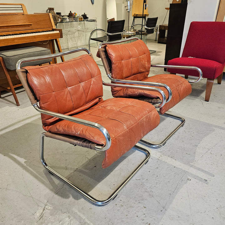 Ralph Rye Chrome & Patchwork Leather Sling Chair for Dunbar