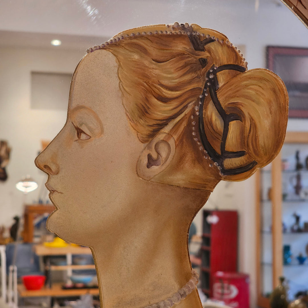 Antique Hand-Painted Portrait Mirror