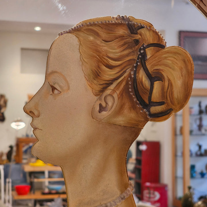 Antique Hand-Painted Portrait Mirror