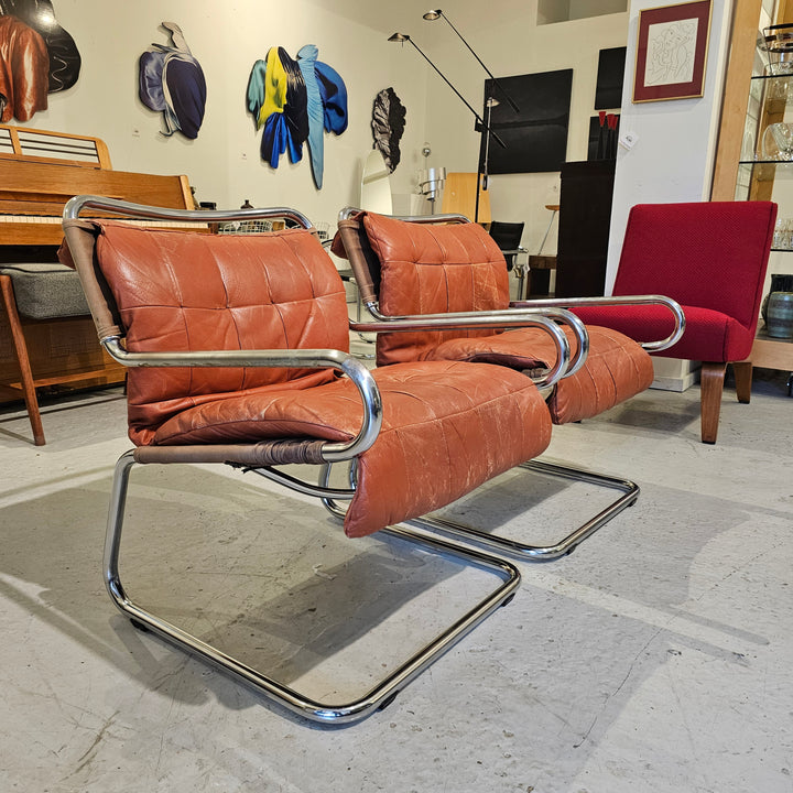 Ralph Rye Chrome & Patchwork Leather Sling Chair for Dunbar