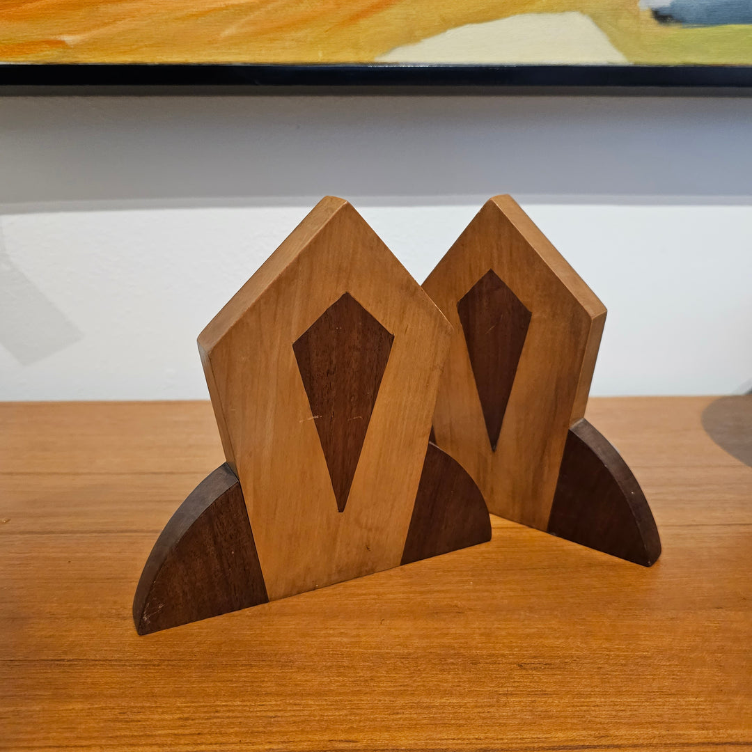Wood Art Deco Bookends