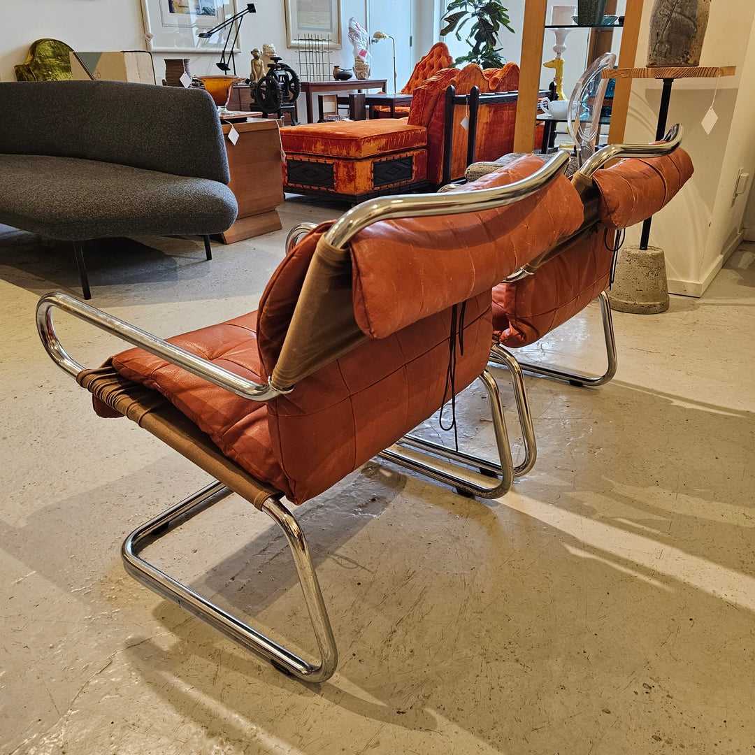 Ralph Rye Chrome & Patchwork Leather Sling Chair for Dunbar