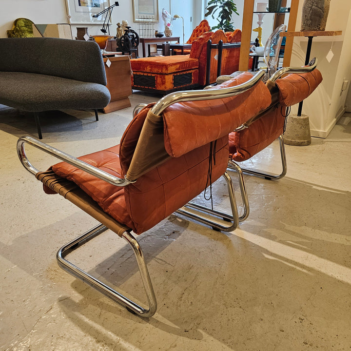 Ralph Rye Chrome & Patchwork Leather Sling Chair for Dunbar