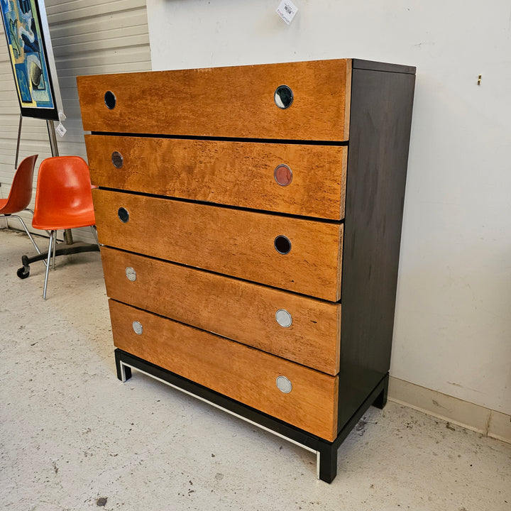 Burlwood Five Drawer Highboy Dresser