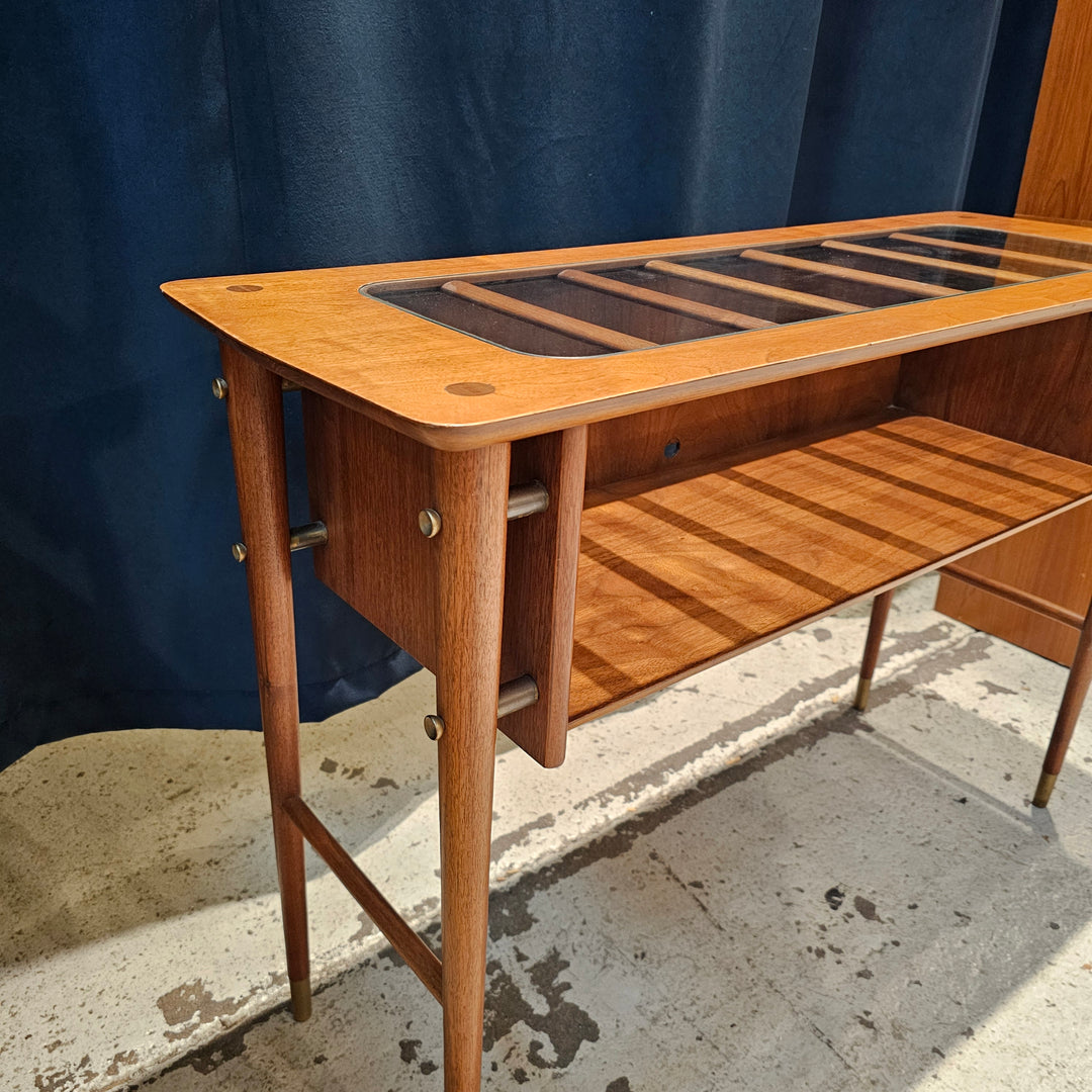 MCM Glass Top Display Console Table