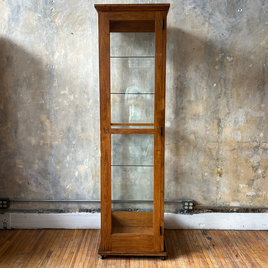 Antique Columnar Oak and Glass Display Case