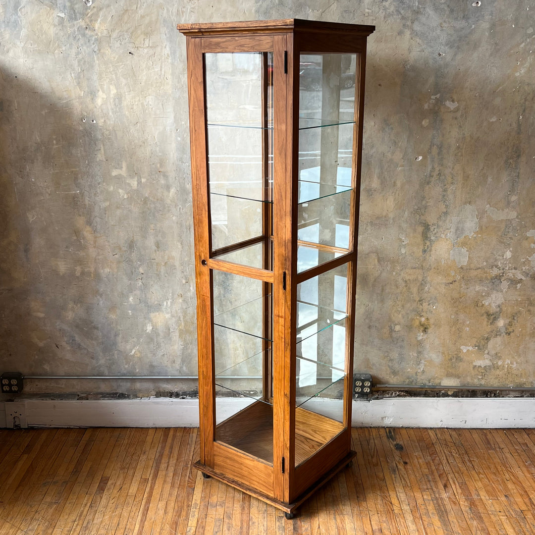 Antique Columnar Oak and Glass Display Case